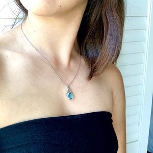 Sterling silver aqua crystal pendant necklace